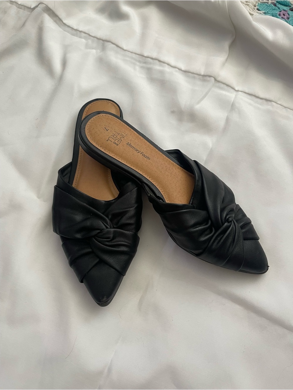 Mule Slide in Black - Knotted Pointed Toe